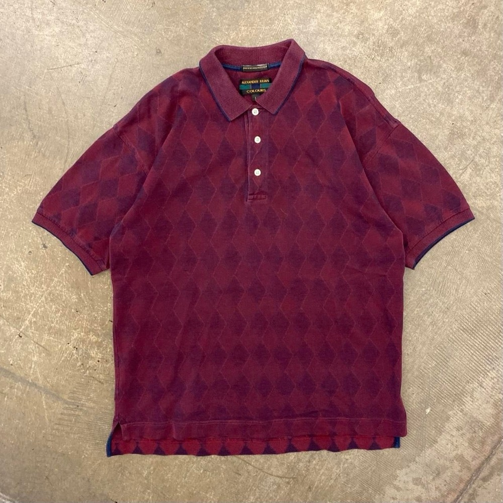 Vintage Alexander Julian Colours Polo Argyle Diamond Pattern Shirt Size Large